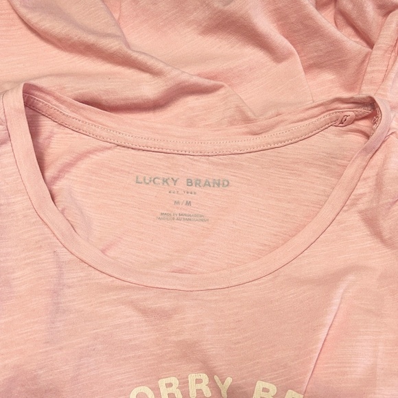 Lucky Brand Don't Worry be Lucky Tee T-Shirt Blush Pink Screen Print 100% Cotton - Picture 9 of 12